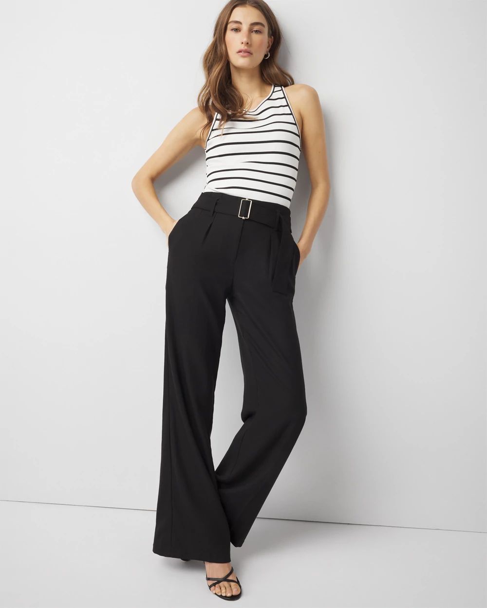 High-Rise Belted Wide Leg Trouser | White House Black Market